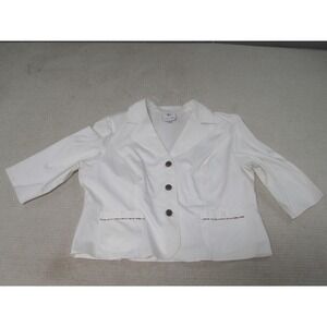 Sandra Darren Jacket Womens 24W White Button‎ Casual Cotton Spandex Pockets
